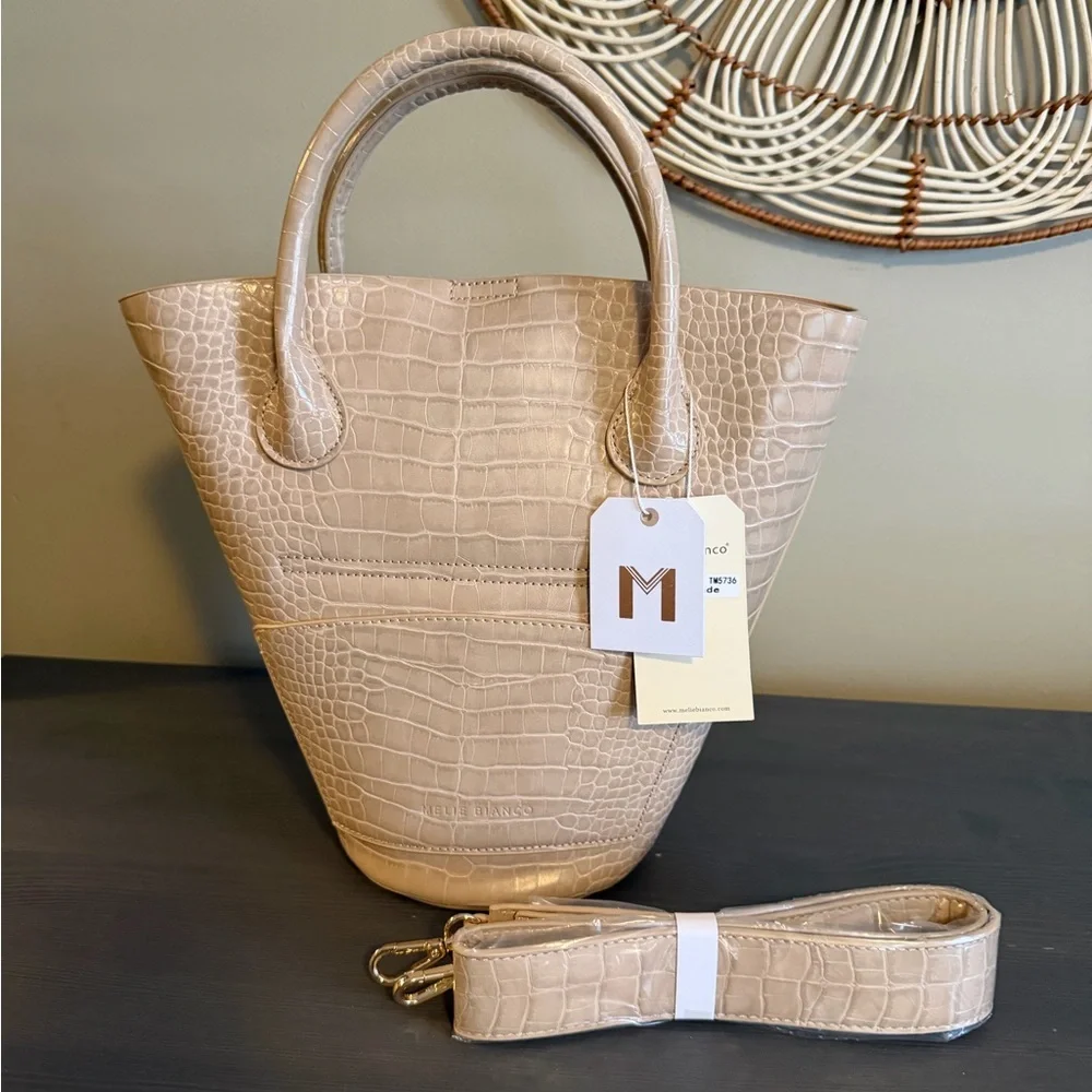 Anthropologie Melie Bianco Nicole Vegan Leather Croc Embossed Purse NEW
